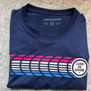 Life Is Good Navy and Pink Graphic Tee (active/wicking long sleeve T-shirt)